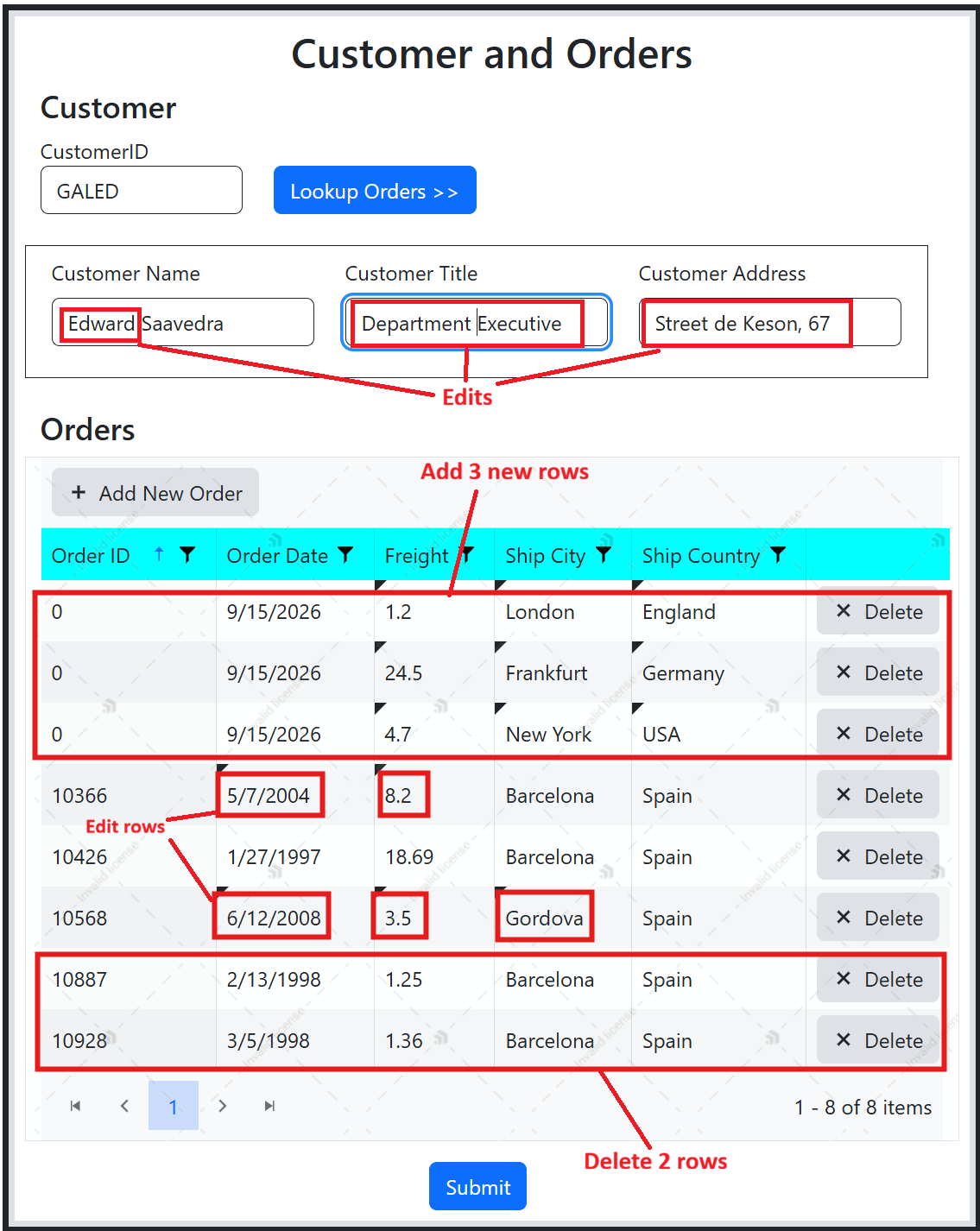 Kendo UI Grid in batch edit mode with add, edit, and delete controls